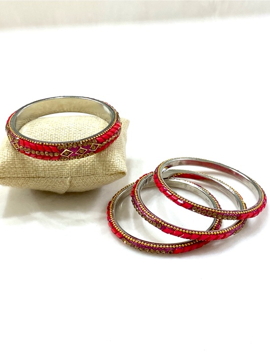 Vintage Jewelry - Vintage Pink-Red Crystal Embellished Bangle Set